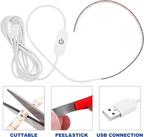Vista 5 de Tira de luz LED autoadhesiva blanca fría para máquina de coser, 6.6 ft, 5 V, USB 6500 K
