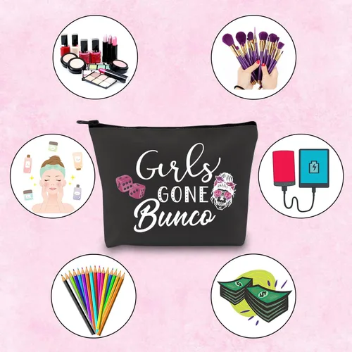 Vista 3 de TSOTMO Divertido Bunco Regalo Juego Noche Fuera Bunco Bunco Fiesta Mujeres Apuestas Amante Cremallera Bolsa Bolsa de Maquillaje, Beige, Blk-chicas