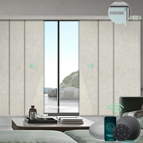 Vista 22 de Yoolax Persianas de puerta corredera inteligentes XL personalizadas, persianas motorizadas compatibles con Alexa, persianas de tela opacas Basalto