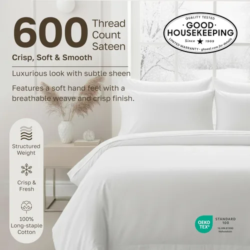 Vista 3 de California Design Den Juego de sábanas de lujo tamaño King - 100% algodón, 600 número de hilos, sábanas King de bolsillo profundo, ropa de cama