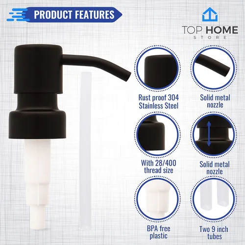 Vista 3 de Bombas dispensadoras de jabón y loción de acero inoxidable, reemplazo para tus botellas (negro mate, paquete de 2)