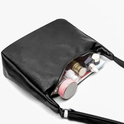Vista 7 de Bolsos Hobo holgados para mujer, de cuero vegano, bolso de hombro marrón para uso diario, bolso cruzado diario