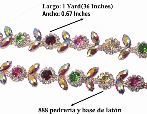 Vista 2 de KAOYOO Cadena de diamantes de imitación de cristal con forma de flor de 1 yarda en base de latón dorado para coser en ropa y adornos de ramo