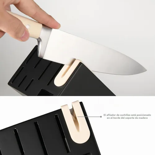 Vista 4 de Juego de 16 piezas de cuchillos de acero inoxidable alemán con bloque, mango ergonómico ABS, cuchillos de chef, afilador y tijeras para picar