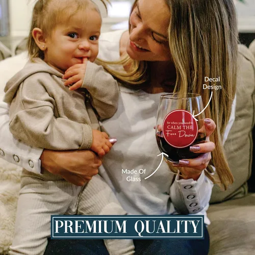 Vista 4 de Pavilion - Calm The F*** Down – Copa de vino sin tallo de 18 onzas divertida para mamá regalo de paternidad