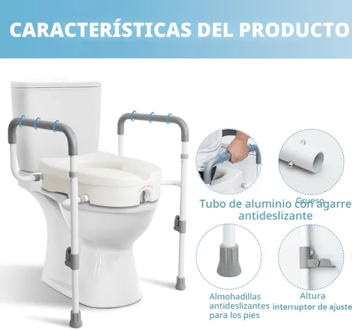 Vista 4 de WeHwupe Asiento de inodoro elevado con asas para ancianos – Elevadores de asiento de inodoro para personas mayores con brazos acolchados ajustables