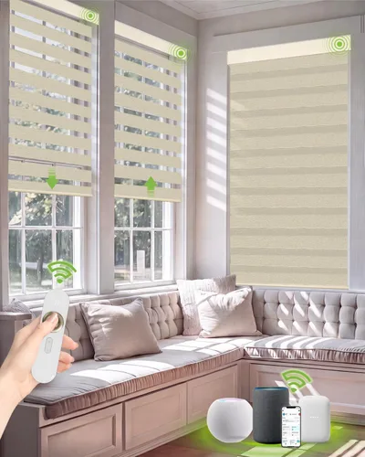 Vista 20 de Persianas motorizadas de cebra con control remoto, persianas Beige