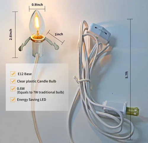 Vista 4 de MX232 Juego de 2 cables de accesorios con 2 bombillas LED de 6 pies, cable blanco con enchufes de interruptor de encendido/apagado, bombillas LED