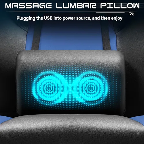 Vista 8 de Silla de videojuegos para adultos, silla de juegos con reposapiés, silla de computadora grande y alta con soporte lumbar de masaje, capacidad