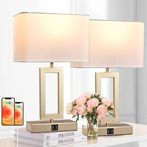 Vista 10 de Juego de 2 lámparas de mesa con control táctil con USB doble, regulable de 3 vías para dormitorio, sala de estar, oficina, bombillas LED incluidas