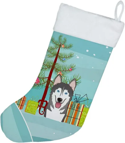 Vista 2 de Caroline's Treasures BB1590CS Árbol de Navidad y Alaskan Malamute Calcetines de Navidad para colgar en la chimenea, decoración de fiesta de Navidad