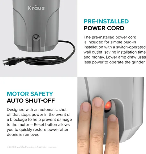 Vista 13 de KRAUS® WasteGuard™ - Triturador de basura de alimentación continua de 1/2 HP con motor ultrasilencioso de alta velocidad, cable de alimentación