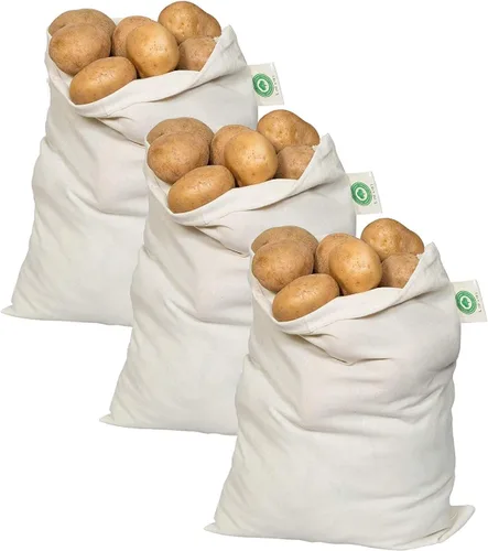 Vista 10 de Bolsas reutilizables de algodón lavables – Bolsas de algodón orgánico para verduras – Bolsa de tela con cordón – Bolsas de tela de muselina