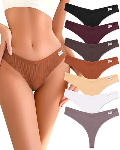 Vista 8 de FINETOO Paquete de 7 tangas para mujer, de algodón, transpirables, de tiro bajo, bragas hipster, sexy, S-XL