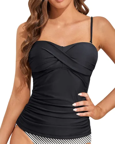 Vista 6 de Holipick Tankini Top for Women Twist Front Bandeau Swim Top Tummy Control Bathing Suit Top Only No Bottom