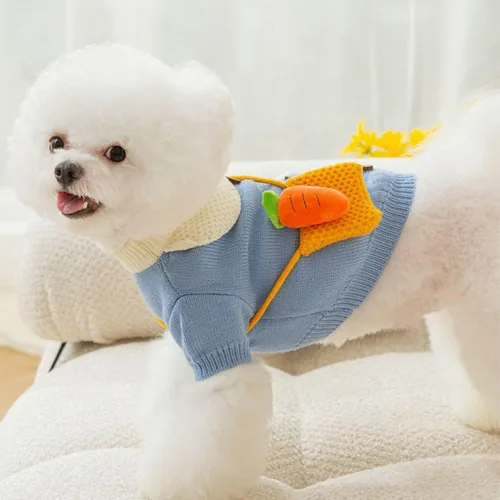 Vista 2 de Suéter cálido para mascotas, vestido para perros, suéter para perros, vestido para perros para el invierno, lindo abrigo para perros pequeños