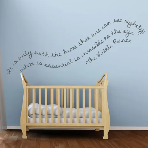 Vista 6 de Calcomanía de pared para cuarto de bebé, con texto en inglés "IT Is Only With The Heart", decoración de pared de vinilo con el principito