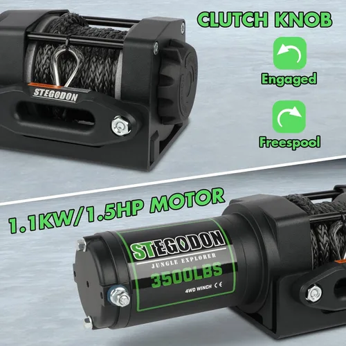 Vista 3 de Cabrestante eléctrico ATV UTV de 3500 libras, cabrestante eléctrico impermeable de 12 V, cabrestante eléctrico con control remoto con cable