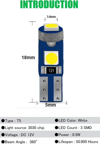 Vista 8 de Bombillas LED T5 para tablero de instrumentos T5 74 2721 37 bombilla LED de cuña con enchufes giratorios PC74 de repuesto para salpicadero, panel