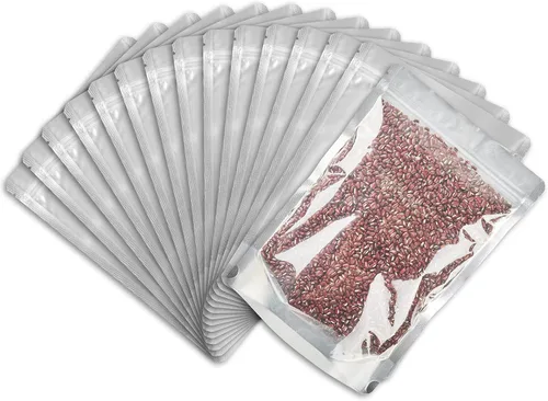 Vista 8 de 100 bolsas de Mylar resellables con ventana frontal transparente, embalaje comestible a prueba de olores, bolsas verticales para almacenamiento