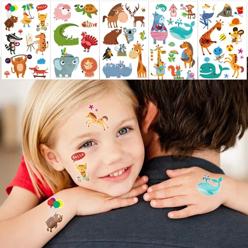 Vista 4 de Konsait 24 hojas de tatuajes temporales de animales para niños (más de 230 unidades), tatuajes falsos de animales marinos de la selva del zoológico