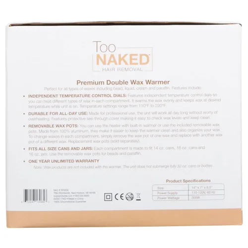 Vista 6 de TOO NAKED HAIR REMOVAL Calentador de cera doble de alta calidad, calentador de cera de parafina para depilación doble con controles de temperatura
