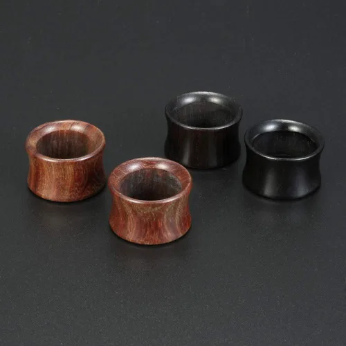 Vista 4 de 2 pares de dilatadores de oreja de madera orgánica marrón de doble acampanado 0G-1116