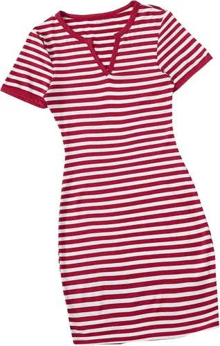 Vista 5 de Floerns Vestido tipo camiseta con cuello en V y estampado de rayas casuales para mujer