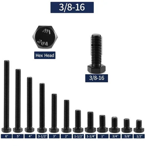 Vista 3 de Tornillo de perno de cabeza hexagonal de 3/8-16 x 1/2", 20 piezas de acero inoxidable 18-8 (304), totalmente roscado, óxido negro por SG TZH