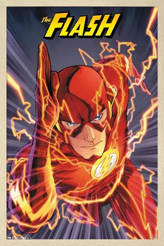 Vista 7 de Trends International DC Comics The Flash - Póster de pared de velocidad, 22.4 pulgadas de largo x 14.7 pulgadas, versión enmarcada de madera