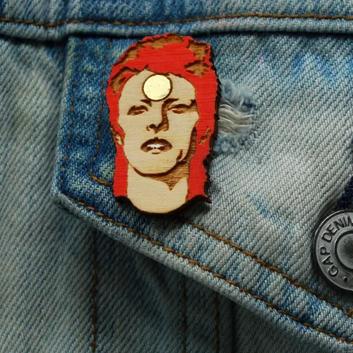 Vista 2 de Rockstar Lapel Pin Stardust Hand Painted Wood Brooch