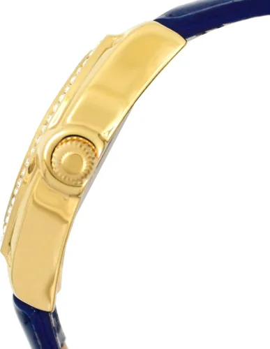 Vista 4 de Peugeot - Reloj chapado en oro de 14 quilates para mujer, con forma de barril, bisel con tachuelas y correa de piel