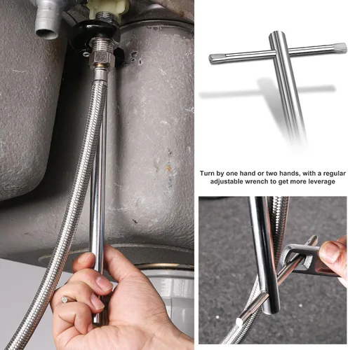 Vista 7 de HAUTMEC Llave de agua de 4 vías Sillcock paquete de llaves con llave extractora de drenaje de bañera y llave de lavabo