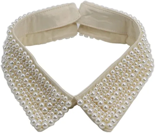 Vista 4 de Collar desmontable de perlas de imitación con cuello falso, collar de gargantilla, collar de marfil para mujeres y niñas, accesorios de ropa
