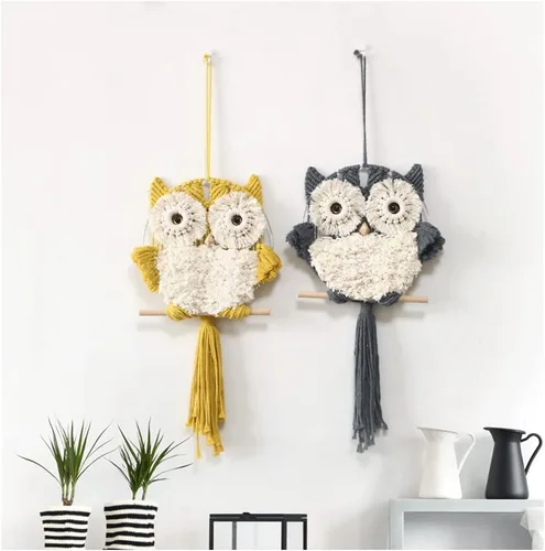 Vista 6 de Tapiz de macramé para colgar en la pared, tapiz decorativo hecho a mano, tejido bohemio, adorno bohemio de animales para colgar en la pared