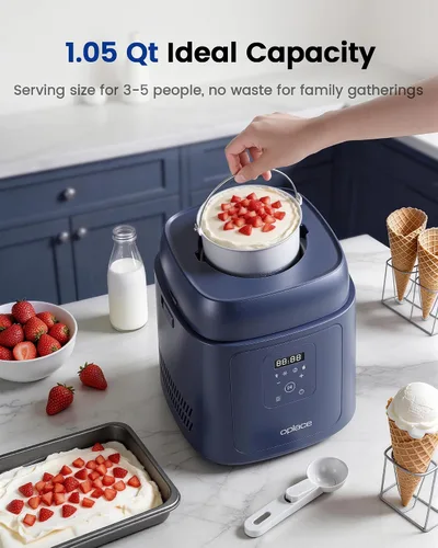 Vista 5 de Compresor 4 en 1 para hacer helados (1.0 cuartos de galón), sin precongelación, máquina automática de yogur, máquina de servir yogur congelado