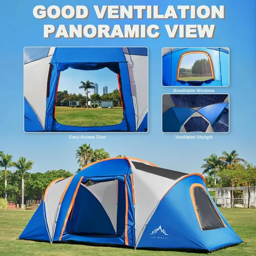 Vista 5 de uniHimal Tents for Camping, Waterproof 10 Person Family Tent with Double Layer & 4 Large Mesh Windows, Weather Resistant Easy Setup 2 Room Big Tent