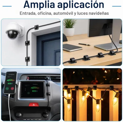 Vista 5 de Abnii 100 clips adhesivos para cables, organizador de cables de cable, negro, pequeño