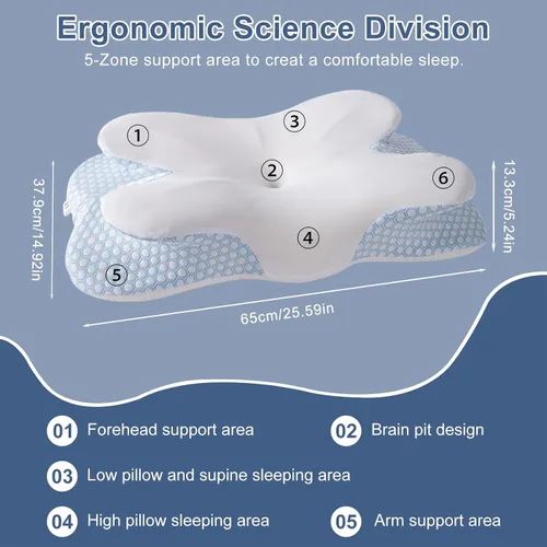 Vista 4 de Almohada cervical de mariposa de espuma viscoelástica para aliviar el dolor de cuello, almohada ortopédica ergonómica para dormir de lado, espalda