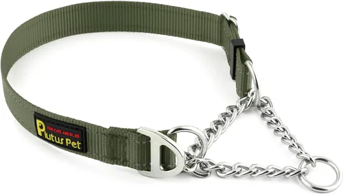 Vista 17 de Collar de perro Martingale de Plutus Pet con cadena de acero inoxidable y nylon reflectante, collar de entrenamiento ajustable sin tirón, para Beige