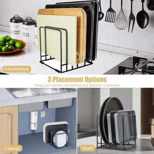 Vista 4 de Organizador de tabla de cortar para gabinete de cocina, estante de almacenamiento de hojas de galletas, soporte divisores de gabinete con 5 ranuras