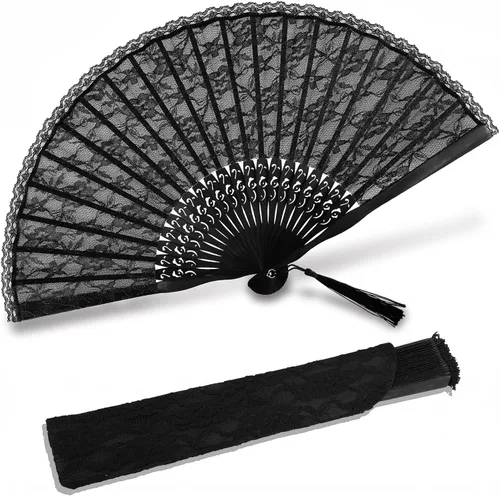 Vista 8 de Chino/japonés vintage retro estilo bambú madera seda plegable ventilador de mano para las mujeres 9.1 in