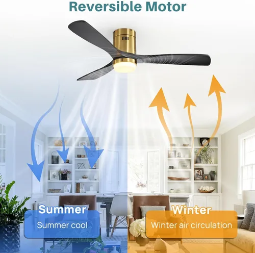 Vista 5 de Sofucor Ventiladores de techo inteligentes de 52 pulgadas con luces - montaje al ras de perfil bajo, modernos ventiladores de techo de madera maciza