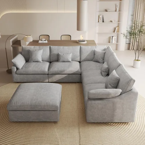 Vista 49 de WJShome Sofá Seccional Cloud Couch de 83 pulgadas para sala de estar, sofá seccional modular relleno de plumón, sofás en forma de L con otomana