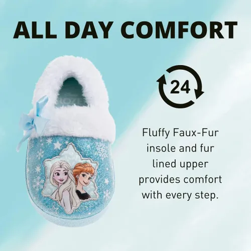 Vista 3 de Disney Frozen Elsa and Anna Girls Slippers - Plush Non-Slip Comfy Fluffy Lightweight Warm Comfort Soft Aline Indoor House Slippers