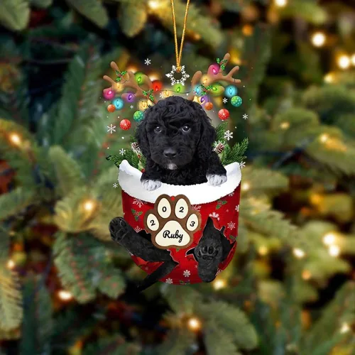 Vista 36 de Adornos personalizados de Pug cervatillo – Decoración personalizada para árbol de Navidad con patas de bolsillo de nieve