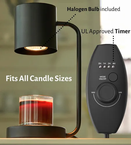 Vista 3 de Cozyberry® Querencia™ - Lámpara calentadora de velas, temporizador de 1, 2, 4 horas, 2 bombillas incluidas, compatible con todas las velas, lámpara