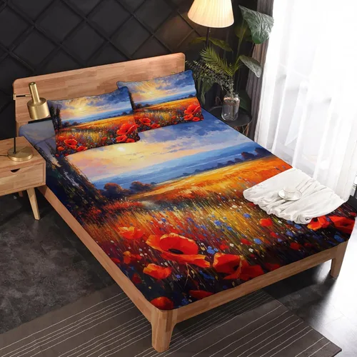 Vista 2 de Juego de sábanas de tamaño individual – Juego de sábanas y fundas de almohada de amapolas rojas, microfibra suave, bolsillo profundo y sin arrugas