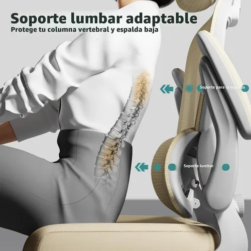 Vista 6 de TRALT - Silla de oficina ergonómica con soporte lumbar, color beige, 1