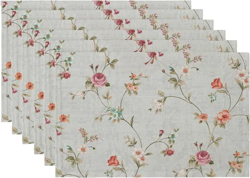 Vista 16 de QIYI Juego de 6 manteles individuales bohemios de 12 x 18 pulgadas, manteles individuales florales de tela de lino para cocina y comedor, manteles